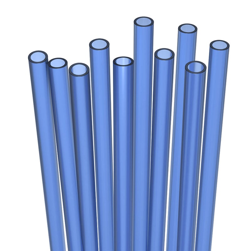 Fiesta First 10 Short Reusable Hard Blue Plastic Drinking Straws, Medium Width + Sturdy Cleaning Brush - for Cocktails, Small Cups, Kids Drinks - Dishwasher Safe BPA Free - Image 1